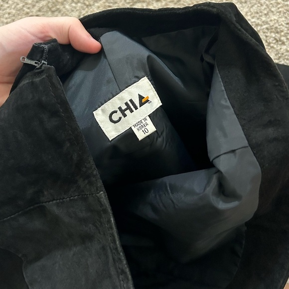 Vintage CHIA Suede Leather Black Pencil Skirt Business Size 10 Korea Zip Lined - Picture 4 of 7